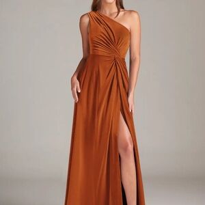 Elegant One-Shoulder Burnt Orange Dress Azazie Bridesmaid